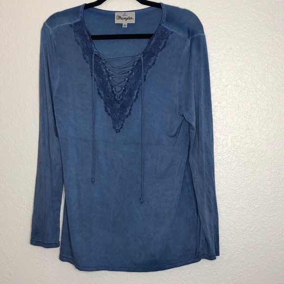 Wrangler Tops - Wrangler Blue Lace Tie Up Long Sleeve